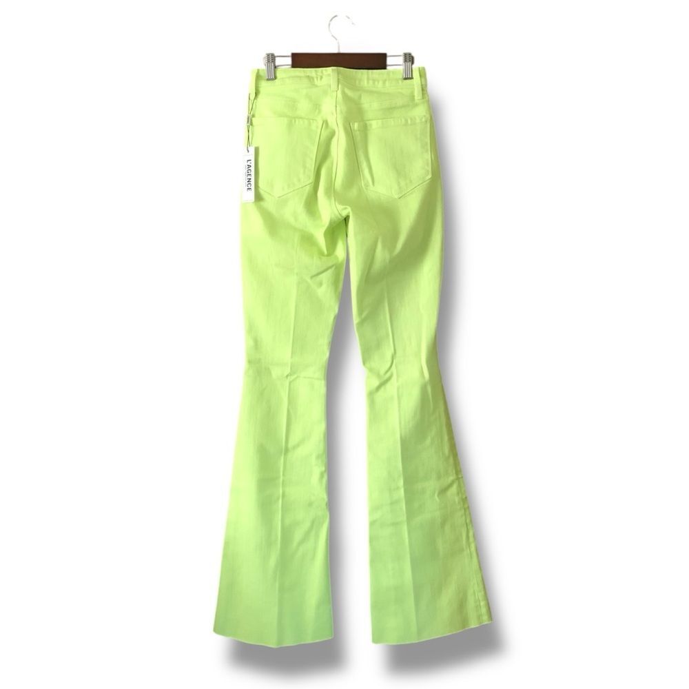 L'Agence Bell High Rise Flare Jeans Chartreuse NWT Size 25 Retro Dopamine Neon - Picture 2 of 5